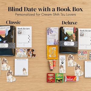 Cream Shih Tzu Blind Date With a Book Box, Personalized Notepad, Bookmark, Sticker & Magnet, Gift for Readers