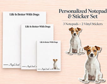 Jack Russell Terrier Stationery Gift Box | Personalized Notepads and Vinyl Dog Stickers