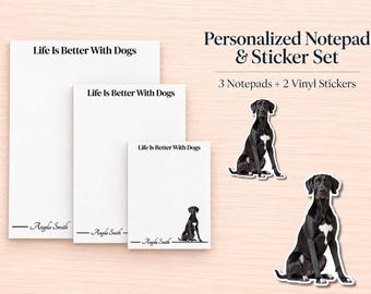 Great Dane Stationery Gift Box | Personalized Notepads and Vinyl Dog Stickers