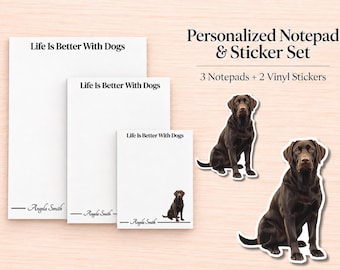 Chocolate Labrador Retriever Stationery Gift Box | Personalized Notepads and Vinyl Dog Stickers