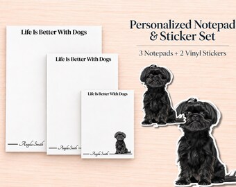 Black Shih Tzu Stationery Gift Box | Personalized Notepads and Vinyl Dog Stickers