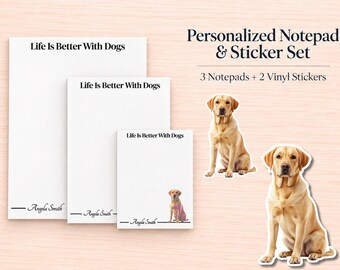 Yellow Labrador Retriever Stationery Gift Box | Personalized Notepads and Vinyl Dog Stickers