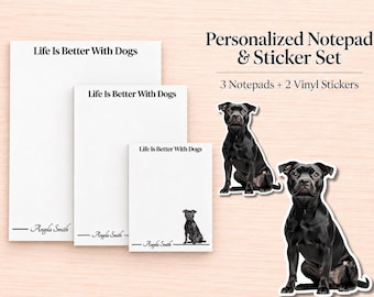 Black Pitbull Stationery Gift Box | Personalized Notepads and Vinyl Dog Stickers