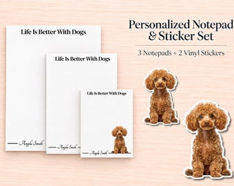 Miniature Poodle Stationery Gift Box | Personalized Notepads and Vinyl Dog Stickers