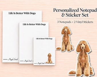 Poodle Stationery Gift Box | Personalized Notepads and Vinyl Dog Stickers