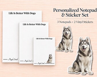 Malamute Stationery Gift Box | Personalized Notepads and Vinyl Dog Stickers