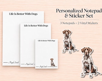German Shorthaired Pointer Stationery Gift Box | Personalized Notepads and Vinyl Dog Stickers