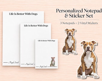 Pitbull Stationery Gift Box | Personalized Notepads and Vinyl Dog Stickers