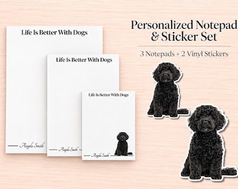 Black Labradoodle / Goldendoodle Stationery Gift Box | Personalized Notepads and Vinyl Dog Stickers
