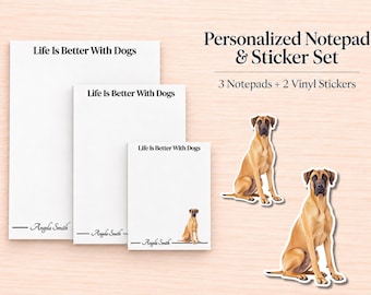 Great Dane Stationery Gift Box | Personalized Notepads and Vinyl Dog Stickers