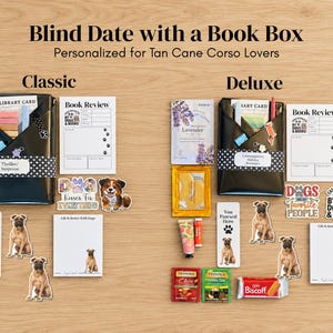 Tan Cane Corso Blind Date With a Book Box, Personalized Notepad, Bookmark, Sticker & Magnet, Gift for Readers