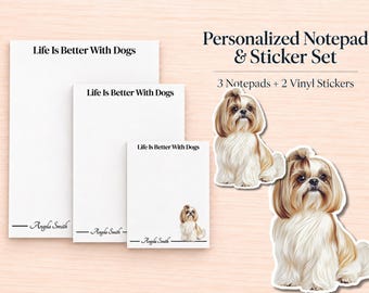 Cream Shih Tzu Stationery Gift Box | Personalized Notepads and Vinyl Dog Stickers