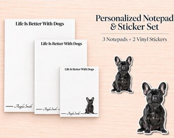 French Bulldog Stationery Gift Box | Personalized Notepads and Vinyl Dog Stickers