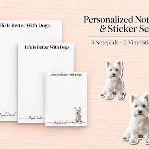 West Highland Terrier Stationery Gift Box | Personalized Notepads and Vinyl Dog Stickers