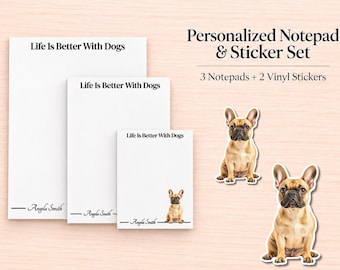 French Bulldog Stationery Gift Box | Personalized Notepads and Vinyl Dog Stickers