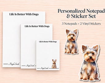 Yorkshire Terrier Stationery Gift Box | Personalized Notepads and Vinyl Dog Stickers