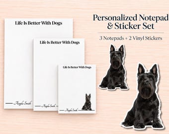 Scottish Terrier Stationery Gift Box | Personalized Notepads and Vinyl Dog Stickers