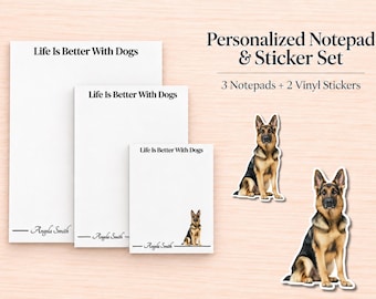 German Shepherd Stationery Gift Box | Personalized Notepads and Vinyl Dog Stickers