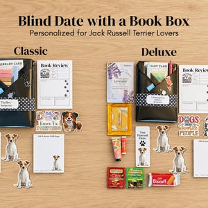 Jack Russell Terrier Blind Date With a Book Box, Personalized Notepad, Bookmark, Sticker & Magnet, Gift for Readers