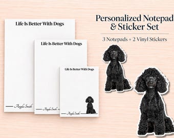 Miniature Poodle Stationery Gift Box | Personalized Notepads and Vinyl Dog Stickers