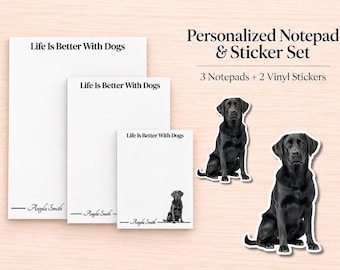 Black Labrador Retriever Stationery Gift Box | Personalized Notepads and Vinyl Dog Stickers