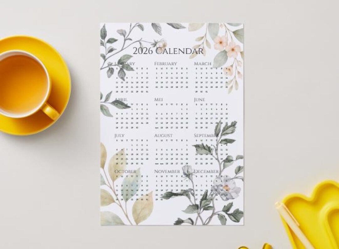 2026 Flower Calendar – Minimalist Botanical Year Planner – A4 Printable ...