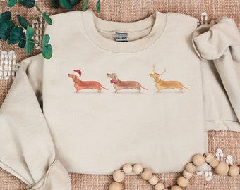 Doxie Holiday Crewneck, Christmas Dachshund Sweatshirt,,  Doxie Mom Gift, Weenie Dog Holiday Pullover,  Crewneck Gift For Sausage Dog Mom