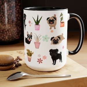 Pug Coffee Mug, Gift for Pug Lover, Pug Mom gift, Holiday gift for Pug owners, Pug And Plants Flower Print Mug, Pug Dad Gift, Pug Coffee Cup
