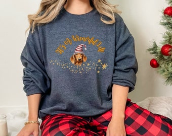 Dachshund Holiday Sweatshirt, Crewneck for Doxie Lover, Doxie Mom Christmas Gift, Dachshund Lover Crewneck, Festive Doxie Sweatshirt Gift