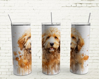 Golden Doodle 20oz Skinny Tumbler with Straw - Stainless Steel Pet Travel Cup - Personalized Dog Mom Gift for Mini Goldendoodle Lovers