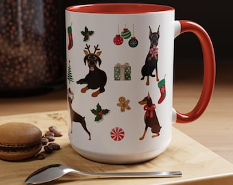 Doberman Christmas Mug, Cute Holiday Dobie Mug, Doberman Pinscher Holiday Gift for Dobie Mom, Christmas Mug For Dobie Lover, Friend Gift
