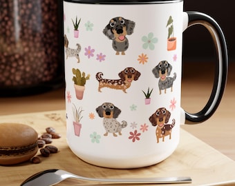 Niedliche Dapple Dackel Kaffeetasse, Geschenk für Dapple Doxie Liebhaber, Merle Dackel Tasse, Weenie Hund Geschenk, Dog Walker Geschenk, Wursthund Tasse