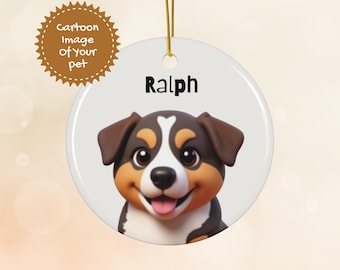 Custom Pet Photo Ornament, Personalized Ceramic Dog Ornament, Cartoon Pet Photo Gift, Dog Mom Gift,  Friend Gift, Dog Dad Gift