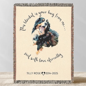 Custom Pet Memorial Woven Blanket, Pet Sympathy Gift, Personalized Dog Sympathy Gift, Cotton Woven Blanket, Custom Blanket With Pet Photo