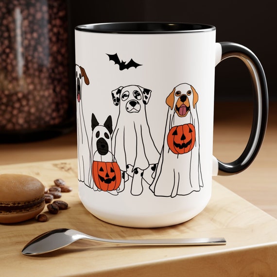 Halloween Dog Mug, Ghost Dogs Trick-or-treating Coffee Mug, Spooky Season Festive Mug, Fall Dog Lover Gift, Cute Pups Halloween Mug