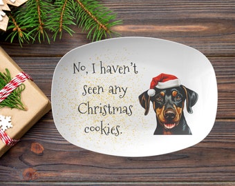 Doberman Cookies For Santa Plate, Christmas Dobie cookie Platter, Treats For Santa Claus Pinscher Plate, Holiday Gift for Doberman  Mom,