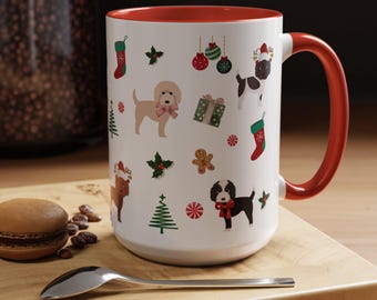 Doodle Christmas Mug, Cute Holiday Doodle Mug, Sheepadoodle, Bernedoodle, Golden Doodle Gift, Holiday Gift for Coffee Loving Doodle Mom