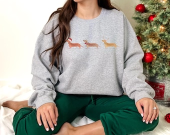 Dachshund Holiday Sweatshirt, Doxie Christmas Crewneck,  Weenie Dog Mom Gift, Holiday Pullover For Doxie Lover,  Gift For Sausage Dog Mom