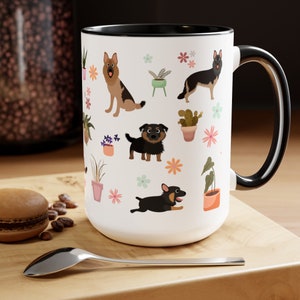 Cute German Shepherd Coffee Mug, Shepherd Mom Plant Lover Mug, Gift For Shepherd Mom, German Shepherd Gift, Dog Lover 15 oz Ceramic Mug