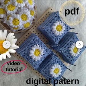 Granny Square 3D Daisy PATTERN, Crochet Daisy Granny Square, Afghan Blanket, Easy Crochet Flowers Motif Pattern, DIY Project Video