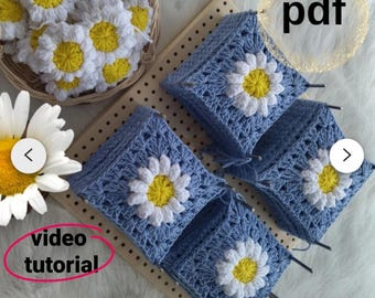 Crochet 3D Daisy Granny Square Pattern: Afghan Blanket Motif (DIY Project Video)