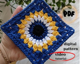 Evil Eye Granny Square Crochet Pattern: Modern Ornament/Coaster (Digital Pattern)