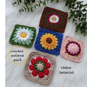 Granny Square Bundle, Daisy, Sunflowers Granny Square, Christmas Coster, Granny African Flowers Crochet Fashion, Tote  Bag, Modern Crochet