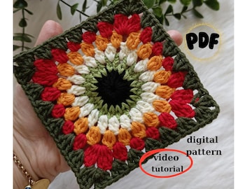 Crochet Green Eye Granny Square Pattern: Afghan, Tote Bag (PDF Pattern)