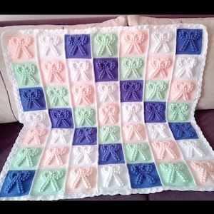 Bobble Stitch Bow Crochet Blanket PATTERN: 3D Baby Afghan (Digital Download)