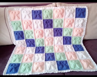 Bobble Stitch Bow Crochet Blanket PATTERN: 3D Baby Afghan (Digital Download)