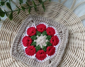 Crochet Christmas Coaster Pattern: African Flower Granny Square (Digital Pattern)