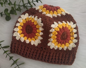 Crochet Sunflower Granny Square Bucket Hat Pattern (PDF)