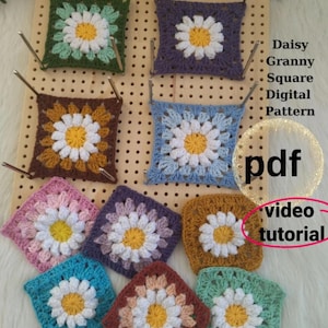 Daisy Granny Square PATTERN, Easy Flowers Squares, Beginner Friendly, Afghan Blanket, Crochet Projects, Retro Crochet, Handmade Pouch, Pdf