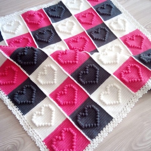 Herz Decke Muster, Valentinstag Decke, Moderne Häkeldecke, Baby Afghan, Schoßdecke, Anfänger freundlich, Bommel-Stich Herz Decke, PDF